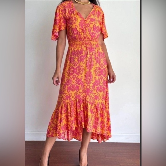 Abel the Label Anthropologie Maya Yellow Maxi Dress NWT sz XS Asymmetrical Hem - Picture 2 of 3